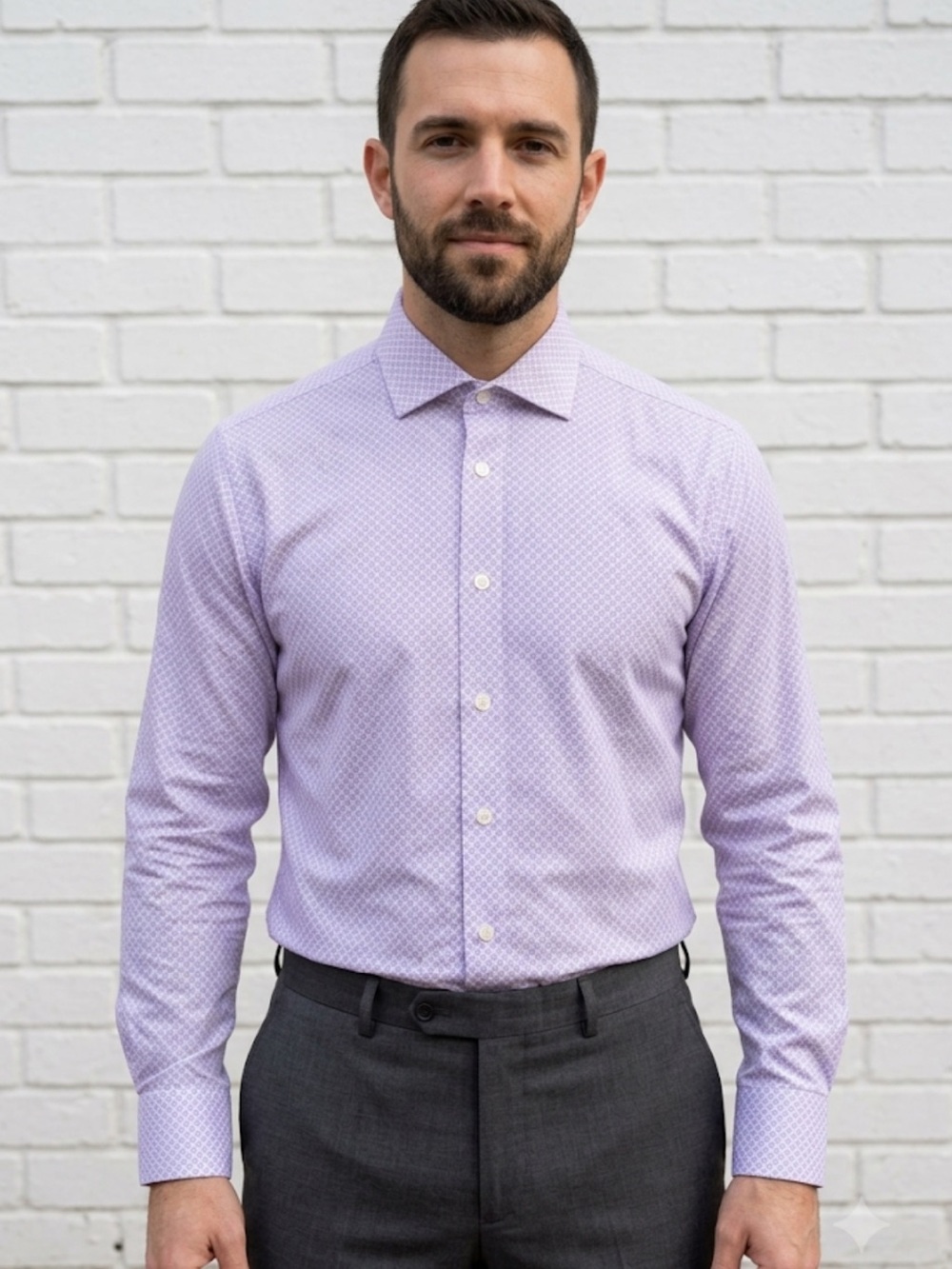 Calvin Klein Men’s Purple + White Button‑Up Shirt Size 15 1/2 | Modern Dresswear